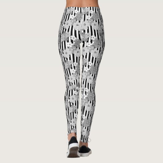 Schwarz-Weiß-Retro-Streifenmuster Leggings (Rückseite)