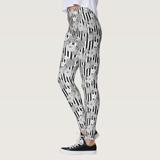 Schwarz-Weiß-Retro-Streifenmuster Leggings (Links)