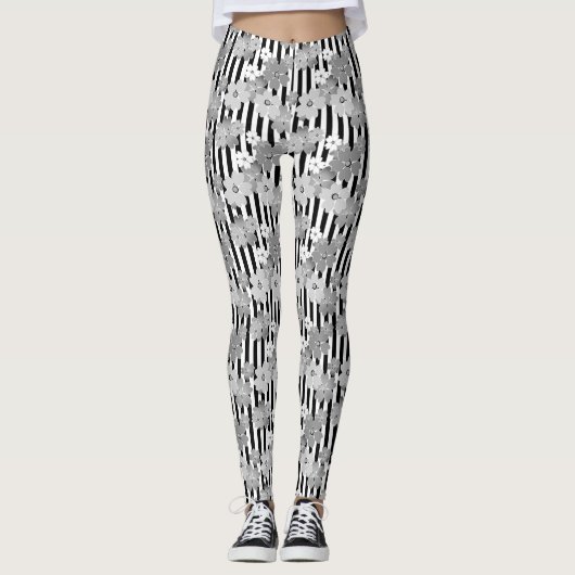Schwarz-Weiß-Retro-Streifenmuster Leggings (Vorderseite)