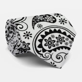 Schwarz-Weiß-Retro-Verziert Paisley-Muster 2 Krawatte (Gerollt)