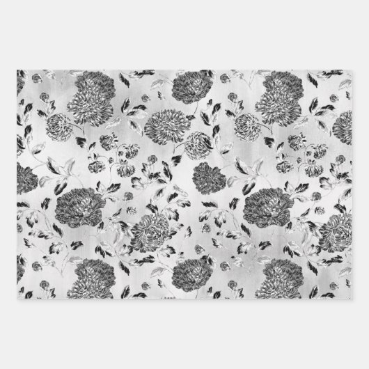 Schwarz-Weiß-Reverse Dahlias Blütenpflanze  Geschenkpapier Set (Vorderseite 3)