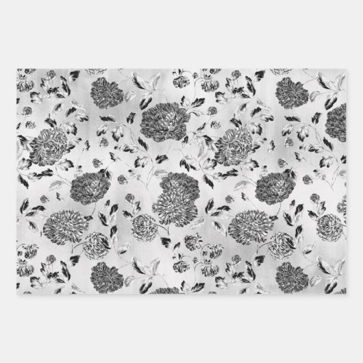 Schwarz-Weiß-Reverse Dahlias Blütenpflanze  Geschenkpapier Set (Vorderseite 2)