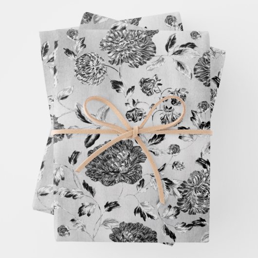 Schwarz-Weiß-Reverse Dahlias Blütenpflanze  Geschenkpapier Set (Beispiel)