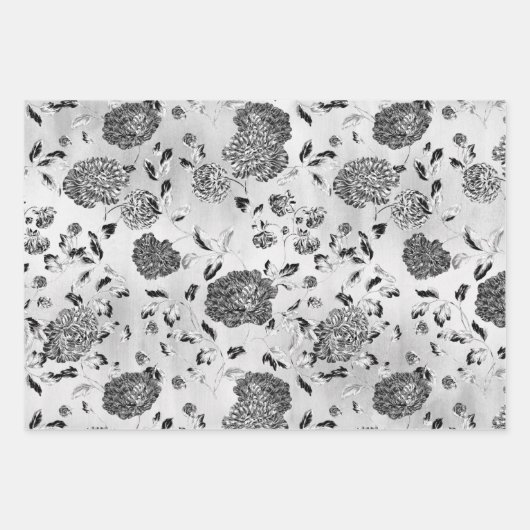 Schwarz-Weiß-Reverse Dahlias Blütenpflanze  Geschenkpapier Set (Vorderseite)