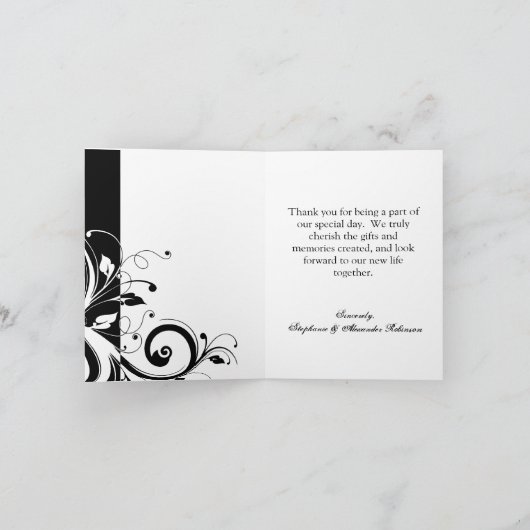 Schwarz-Weiß-Reverse-Swirt-Design Dankeskarte (Innenseite)