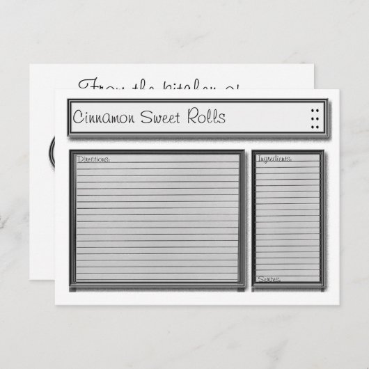 Schwarz-Weiß-Rezeptkarte Postkarte (Vorne/Hinten)