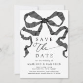 Schwarz-Weiß-Ribbon mit Aquarellfarbe Save The Date (Vorderseite)