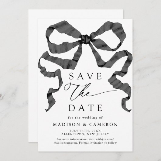 Schwarz-Weiß-Ribbon mit Aquarellfarbe Save The Date (Vorne/Hinten)