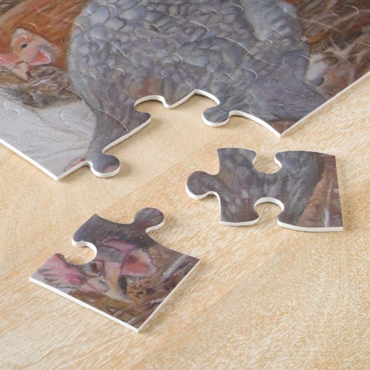 Schwarz-Weiß-Rinder-Cola-Hund mit Hühnern Puzzle (Seite)