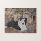 Schwarz-Weiß-Rinder-Cola-Hund mit Hühnern Puzzle (Horizontal)