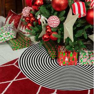 Schwarz-Weiß-Ringmuster Leinenimitat Weihnachtsbaumdecke