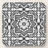 Schwarz-Weiß-Risse-Keramik Stil Azulejo Getränkeuntersetzer (Vorderseite)