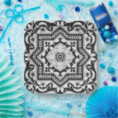 Schwarz-Weiß-Risse-Keramik Stil Azulejo Pappteller (Party)