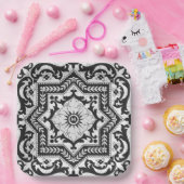 Schwarz-Weiß-Risse-Keramik Stil Azulejo Pappteller (Party)