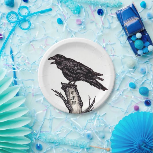Schwarz-Weiß-Rochen-Gothic-Bird-Monogramm Pappteller (Party)