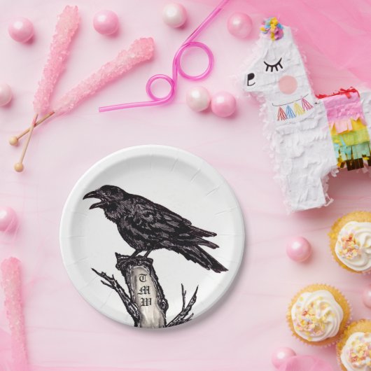 Schwarz-Weiß-Rochen-Gothic-Bird-Monogramm Pappteller (Party)