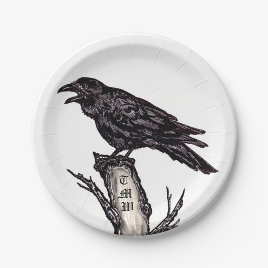 Schwarz-Weiß-Rochen-Gothic-Bird-Monogramm Pappteller (Vorderseite)