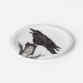 Schwarz-Weiß-Rochen-Gothic-Bird-Monogramm Pappteller (Schrägansicht)