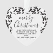 Schwarz-Weiß-Rokoko Frohe Weihnachtsschrift Ornament (Rückseite)