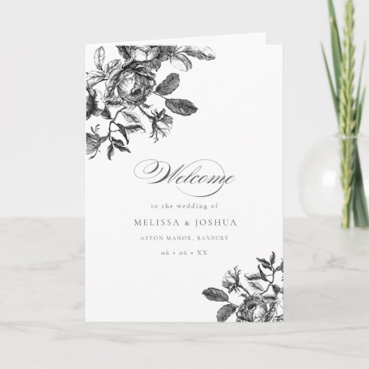 Schwarz-Weiß-Romantik-Hochzeit Programm (Vorderseite)