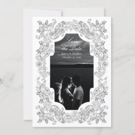Schwarz-Weiß-Romantisches Barock-Foto Save The Date