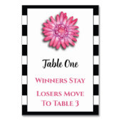 Schwarz-weiß rosa Blume Bunco Table Card #1 Tischnummer (Rückseite)