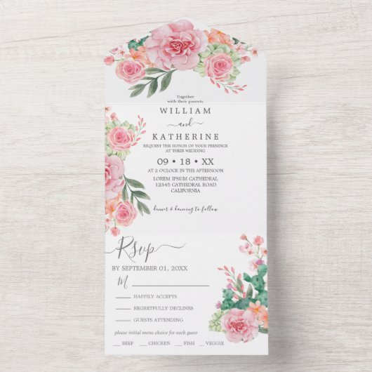 Schwarz-Weiß-Rosa-Blumenzwiebeln All In One Einladung (Innen Boden)