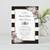 Schwarz-Weiß-Rosa-Blütenhochzeit Einladung (Stehend Vorderseite)