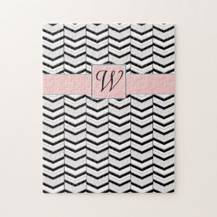 Schwarz-Weiß-Rosa-Chevron-Puzzle Puzzle