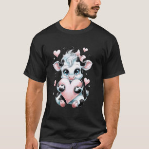 Schwarz-Weiß-Rosa-Coxcomb-Kuh-mit-Herz T-Shirt