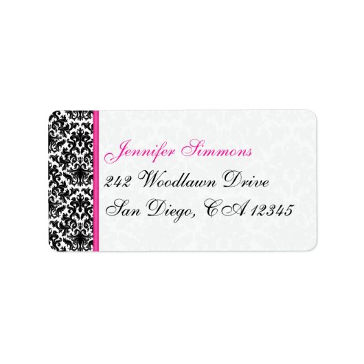 Schwarz-weiß rosa Damasken Rücksendeadresse Adressaufkleber (Vorne)