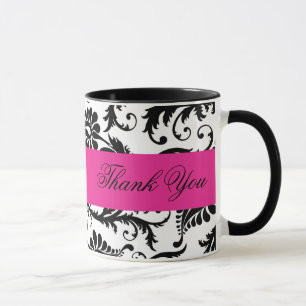 Schwarz, Weiß, Rosa Damaskus Danke Tasse