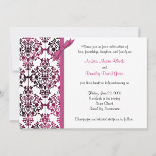Schwarz-weiß-rosa Damast-Blumen-Hochzeitseinladung Einladung