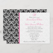Schwarz, Weiß, rosa Damast Einladung zur Hochzeit (Vorne/Hinten)