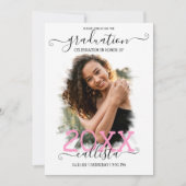 Schwarz-weiß-rosa-Halo-FotoCollage Abschluss Einladung (Vorderseite)