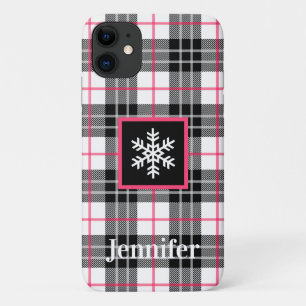 Schwarz, Weiß, Rosa Kariert, Schneeflocken Case-Mate iPhone Hülle