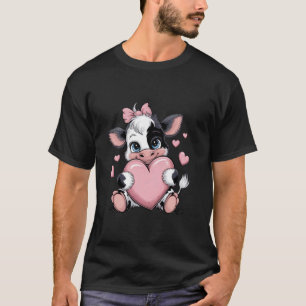 Schwarz-weiß-rosa Koketten-Bogen-Kuh, die Herz häl T-Shirt