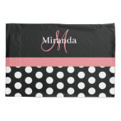 Schwarz-weiß rosa Monogram Script Polka Dot Std Kissenbezug (Rückseite)