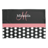 Schwarz-weiß rosa Monogram Script Polka Dot Std Kissenbezug (Vorderseite)