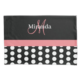 Schwarz-weiß rosa Monogram Script Polka Dot Std Kissenbezug