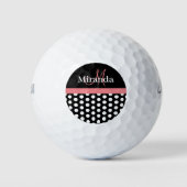 Schwarz-weiß-rosa-Monogramm-Polka-Dot Golfball (Vorderseite)