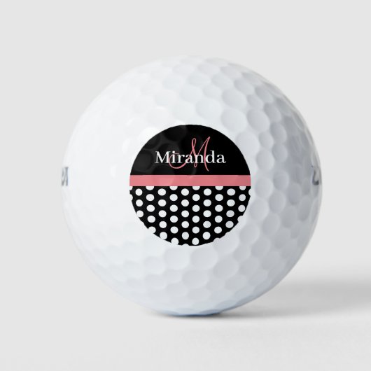 Schwarz-weiß-rosa-Monogramm-Polka-Dot Golfball (Vorderseite)