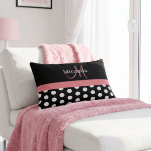 Schwarz Weiß Rosa Monogramm Schrift Punkte Lendenkissen