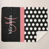 Schwarz-weiß rosa Monogramm Script Polka Dot Sherp Sherpadecke (Vorderseite (Horizontal))