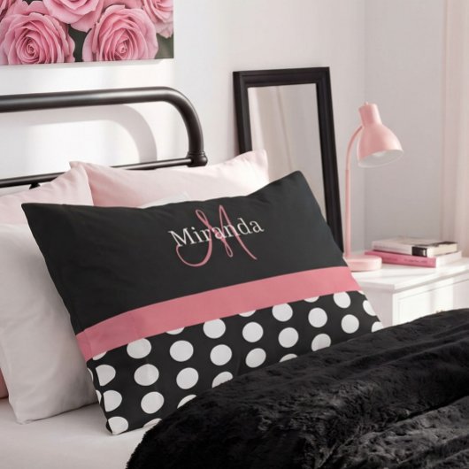 Schwarz Weiß Rosa Monogramm Script Punkte Std Kissenbezug