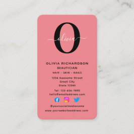 Schwarz-weiß rosa Name für vertikale Monogramm-Skr Visitenkarte