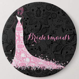 Schwarz Weiß & Rosa Spitze Brautjungfernkleid Button