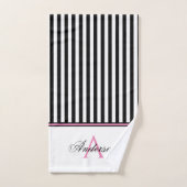 Schwarz-weiß-rosa Streifen Monogramm Badhandtuch Set (Handtuch)