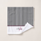 Schwarz-weiß-rosa Streifen Monogramm Badhandtuch Set (Waschlappen)