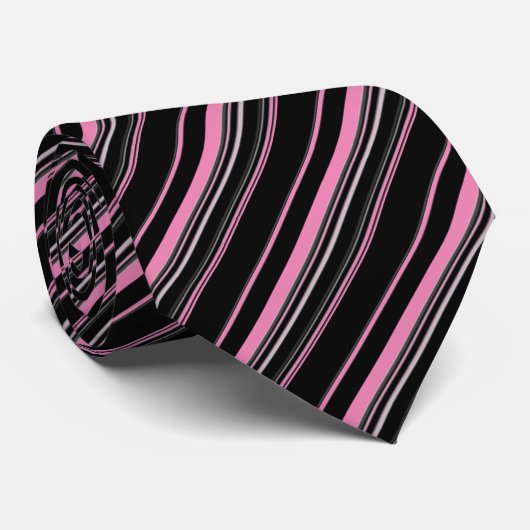 Schwarz-weiß rosa Streifenmuster Krawatte (Gerollt)